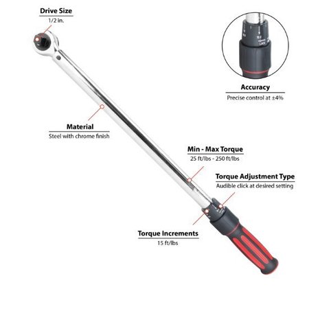 PERFORMANCE TOOL 1/2 In Dr. Torque Wrench, M199 M199